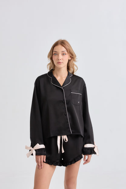 Black Ballerina Satin Pyjamas Set