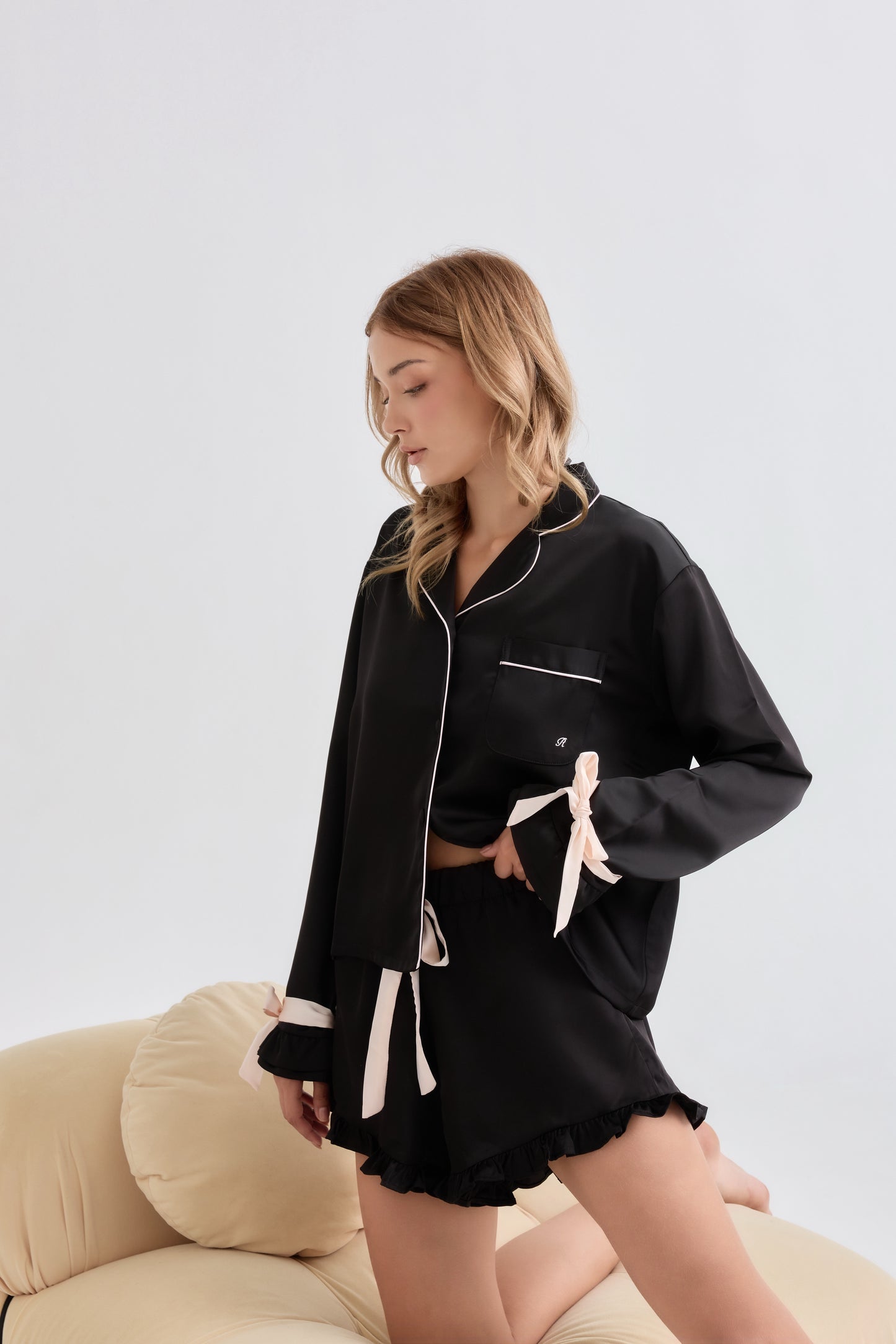 Black Ballerina Satin Pyjamas Set