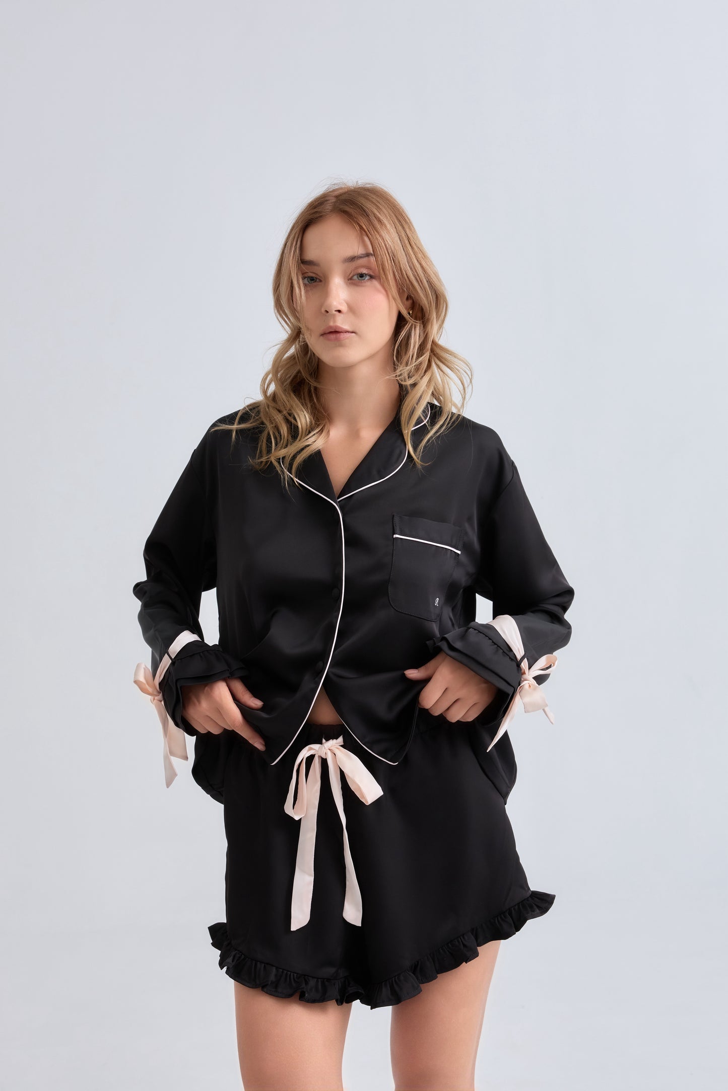 Black Ballerina Satin Pyjamas Set