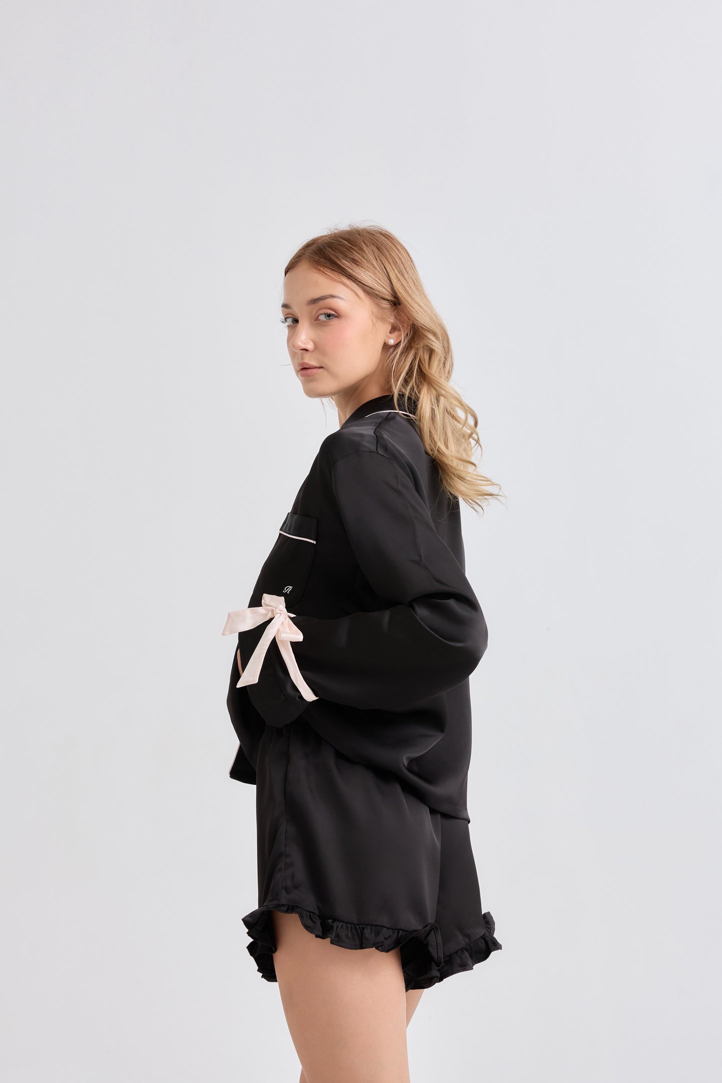 Black Ballerina Satin Pyjamas Set