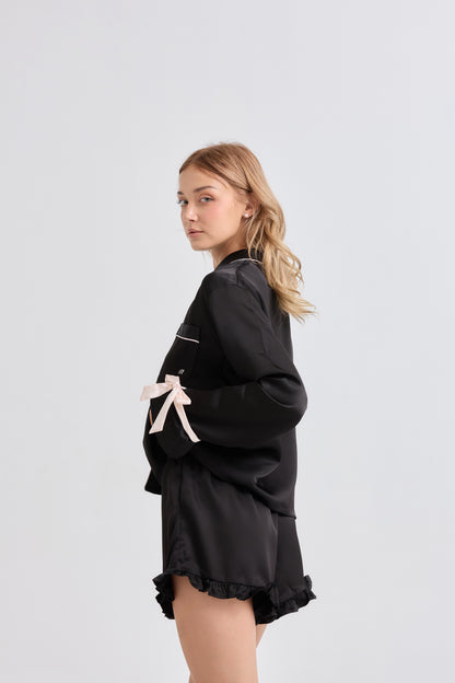 Black Ballerina Satin Pyjamas Set